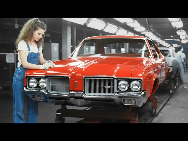 Oldsmobile Cutlass Retro Car Factory - 1970s General Motors Production line at the Arlington Plant