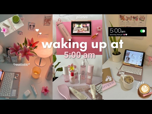 *realistic* waking up at 5AM 🍵🧘‍♀️|| morning & night routine, study w/me, skincare, pilates