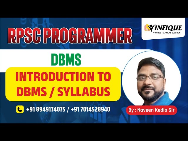 RPSC Programmer Vacancy |Class 01 | DBMS BY KEDIA SIR || INFIQUE CLASSES