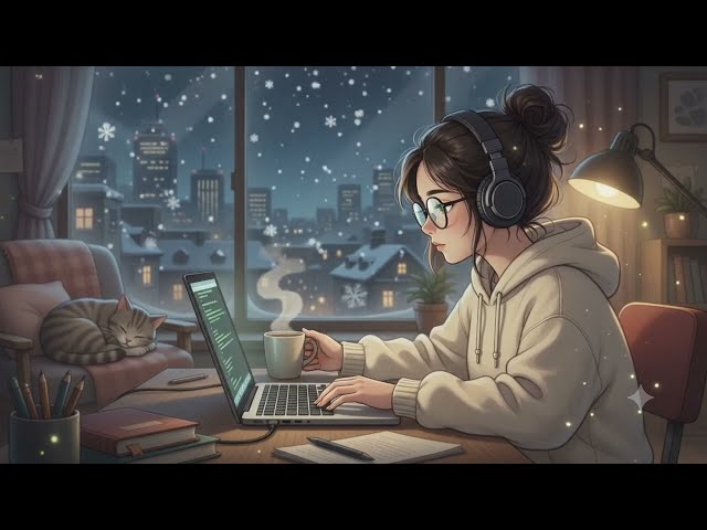 snowfall night lofi girl coding ❄️ 1hr winter lofi mix for programming