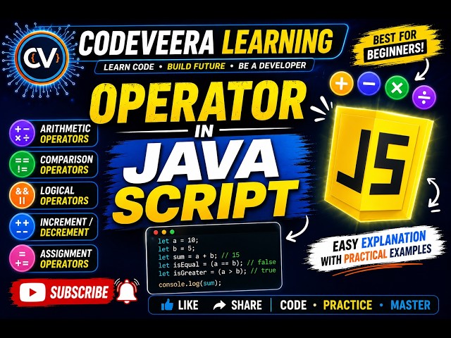 🔥Operators in JavaScript | Arithmetic, Comparison, Logical & Assignment Operators | For Beginners