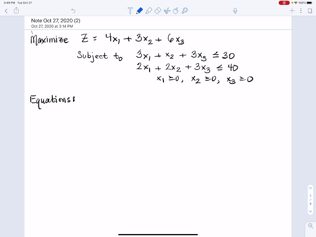 Simplex Maximization Problem - 3 Variables