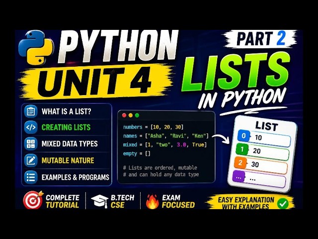 Python Programming Unit 4 - Lists in Python -Part 2