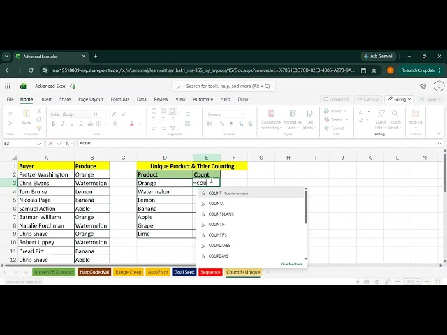 COUNTIF + UNIQUE in 30 Seconds | 2 Excel Functions Every User Must Know! 🚀#Shorts #Excel #exceltips