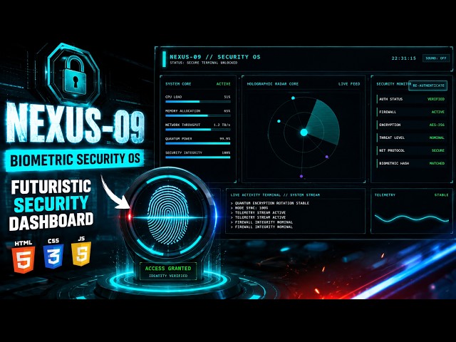 Build a Futuristic Biometric Security Dashboard with HTML CSS & JavaScript | Cybersecurity UI