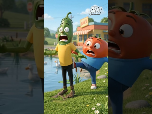 Tomato Kicked Chili Into the Pond 😂🌶️🍅 | Funny Cartoon # #cartoon #cute #funny
