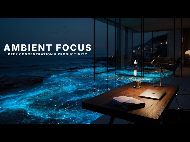 Ambient Focus Music 🌌 Glowing Ocean Workspace for Deep Concentration & Productivity