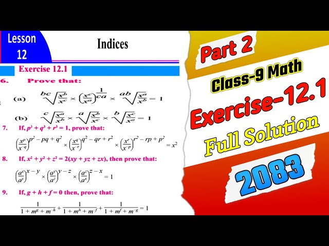 Class 9 Math Lesson 12 Indices Exercise 12.1 Solution in ENGLISH MEDIUM 2083 | Part 2