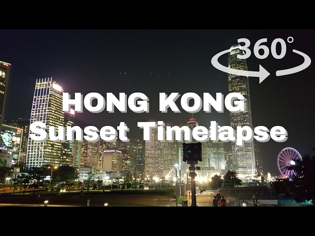[360 VR] Hong Kong Victoria Harbour Skyscraper Sunset Timelapse