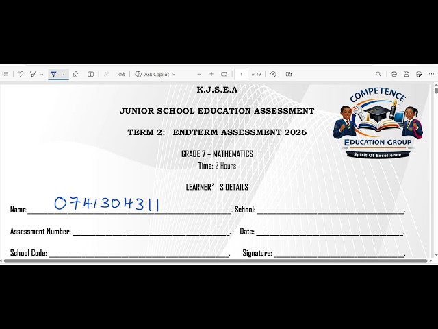 GRADE 7 MATHEMATICS K.J.S.E.A TERM 2 END-TERM ASSESSMENT 2026 | COMPLETE PAPER SOLUTIONS