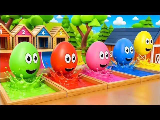 Bouncing Surprise Eggs Learning Colors | Colorful Eggs on the Farm | English Nursery Rhymes & Kids