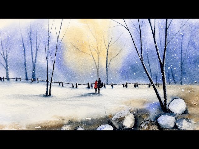 Easy Watercolor Landscape | Snowy Forest Painting for Beginners
