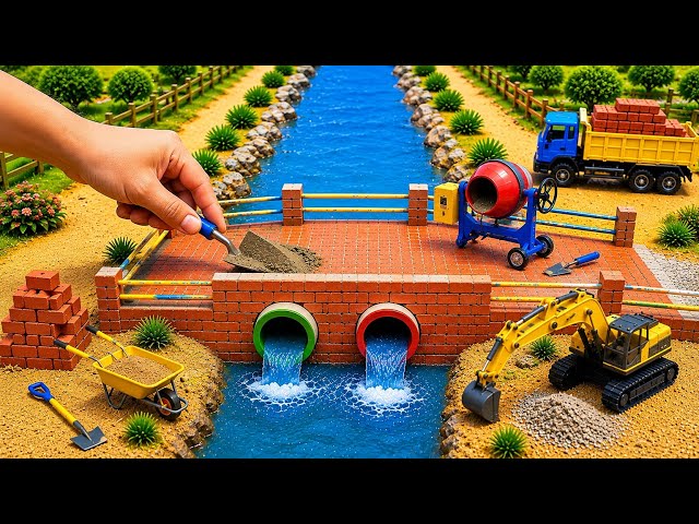 DIY Mini Tractor Builds a New Brick Bridge Over a River & Fits Water Pipes | science project 