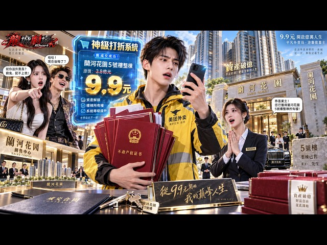 窮外賣員覺醒神級打折系統！9塊9買數億整棟樓，9999元拿下直播公司，幾十萬秒到未來新能源與AI核心技術，一路秒殺成全球首富！