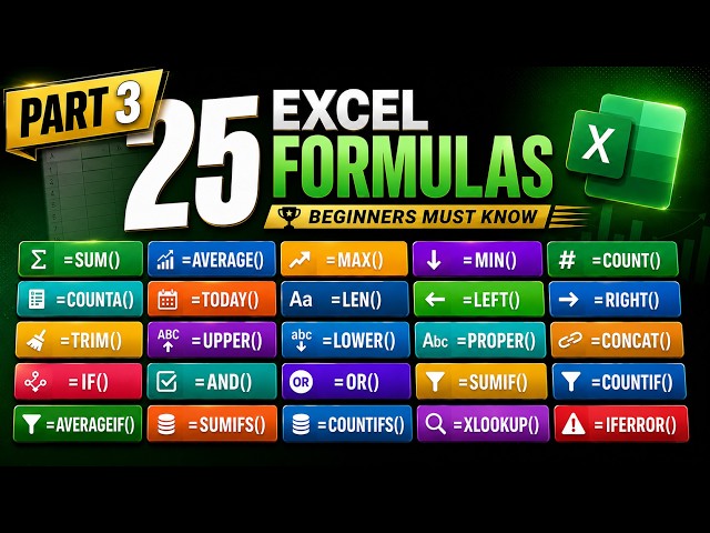 25 Excel Formulas for Beginners | Free Practice File (Pack 3)