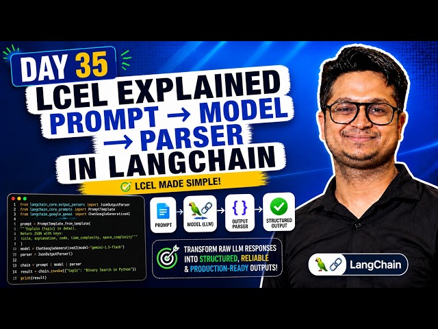 LangChain LCEL Pipeline in Hindi — Prompt → Model → Parser | Day 35/100