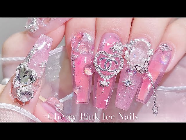 sub) Cherry Pink Ice Nails🍒💗/🇰🇷Korean nails / extension nails / nail art / self-nails / ASMR