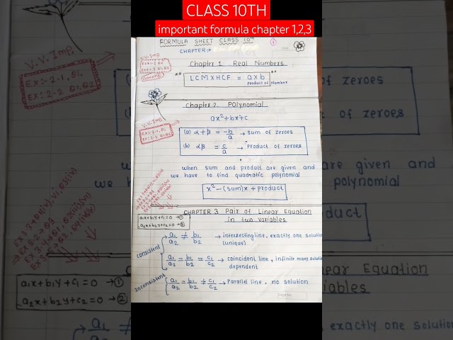 class 10 th | formula sheet chapter 1,2,3| | important formula|#maths |#shorts |#short | #ncert