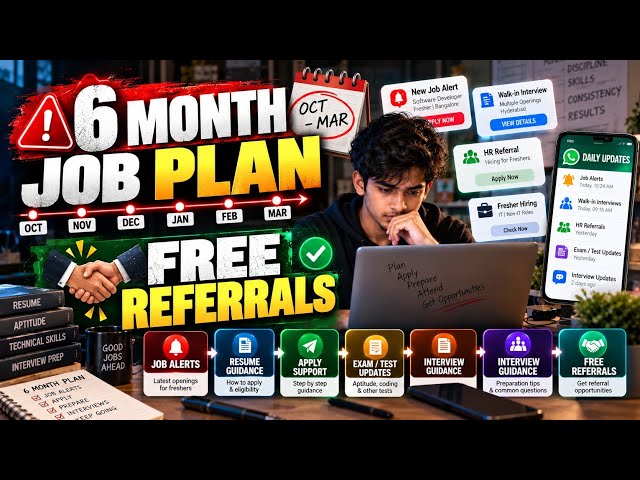 🚨 6-Month Free Job Plan 2026–27 | Freshers & Experienced | Jobs, Exams, Interviews & Referrals  5lpa