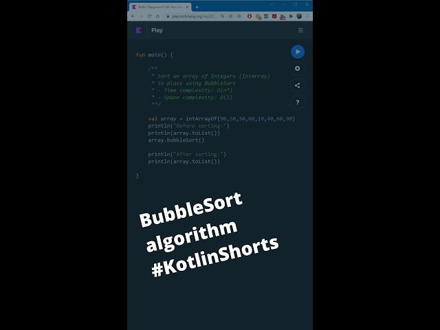 Bubble Sort Algorithm explained in 60 seconds #KotlinShorts