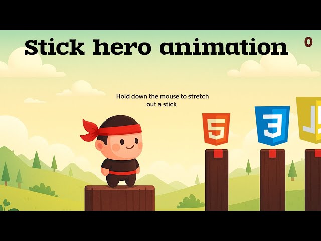 Stick hero game animation using HTML CSS 🦸✨ A Dynamic game animation 💕💕#stickman #hero #html #css 