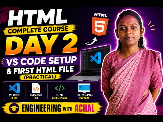 HTML Tutorial for Beginners in Hindi | Day 2 | VS Code Setup & First HTML File |HTML Complete Course