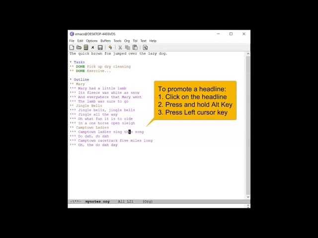 Getting Started with Org Mode - Lesson 4: Create and Edit An Outline