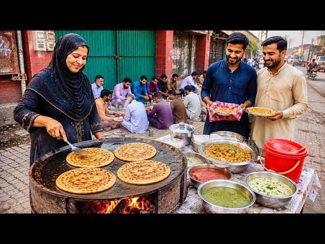 A HARDWORKING WOMAN’S DAILY LIFE MAKING ALOO PARATHA | ROADSIDE FOOD & STRUGGLE IN PAKISTAN