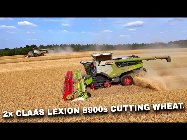 4Kᵁᴴᴰ Harvest 2026: Thurlow Estates' two Claas Lexion 8900s + Convio 1380 headers harvesting wheat.