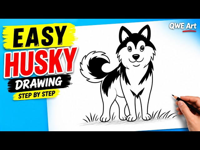 How to Draw a Husky Dog Step by Step 🐺 | Easy Siberian Husky Drawing