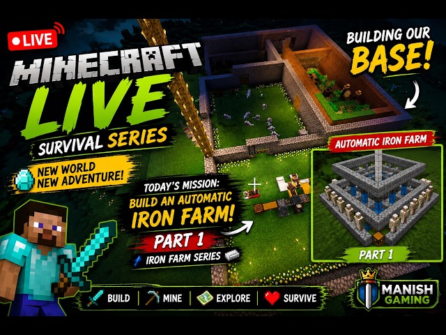 🔴 Minecraft LIVE | Building an Automatic Iron Farm (Part 2) ⚒️ | Survival Series Hindi |Java Edition