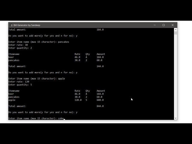 Python Project: Bill Generator