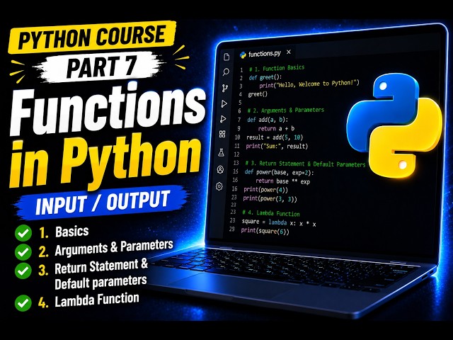 Python for Beginners #7   Functions in Python   Parameters, Arguments, Return, Default & Keyword