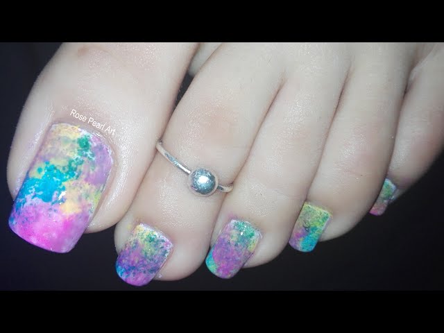 Cotton Candy Toe Nail Art- Spring Pedicure (Sponge Technique) - Toe Nails for Beginners | Rose Pearl
