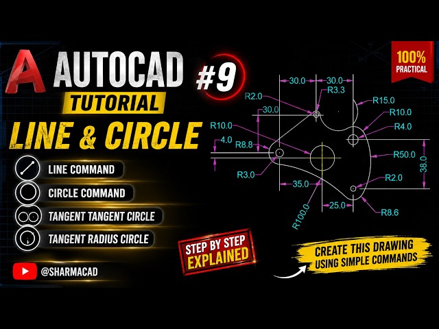 AutoCAD 2D Tutorial #9 | Practice Drawing Step by Step @sharmacad  #autocad #autocadtutorial