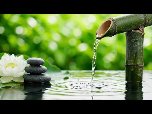 Meditation Bamboo Garden Fountain 🎹 Slow Piano Music & Peaceful Water Sounds for Deep Sleep