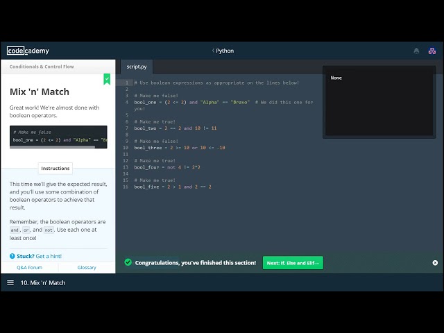 Conditionals And Control Flow Codecademy Python Answers