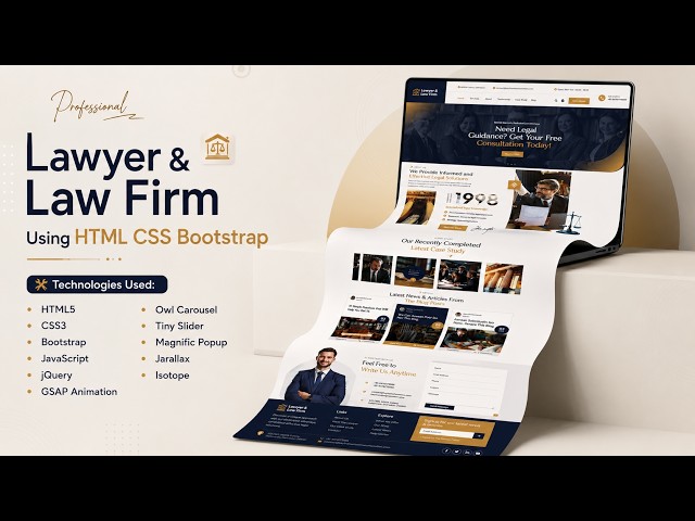Modern Law Firm Website Design Using HTML CSS Bootstrap | Professional Attorney Website UI