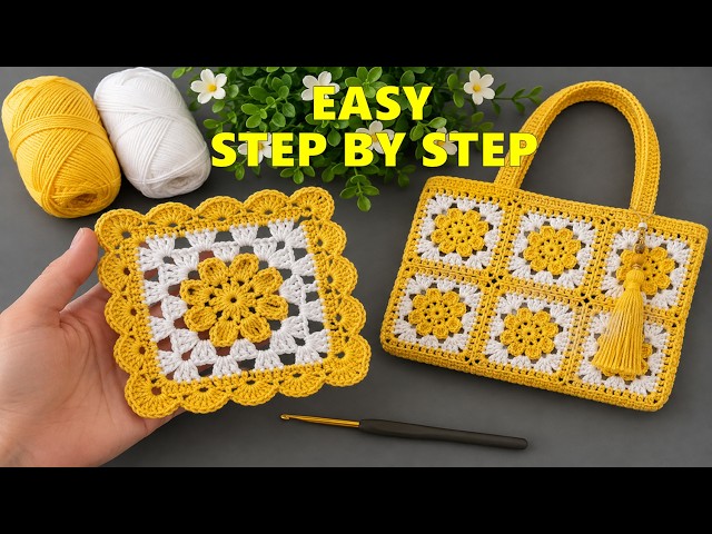Easiest Crochet Flower Granny Square Bag! 🌼 Step-by-Step Tutorial for Beginners