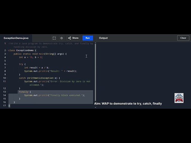 Write a Java program to demonstrate try
