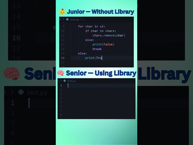 Check Anagram in Python 🐍 | Junior vs Senior #python #coding #programming #dsa #code #shorts #viral