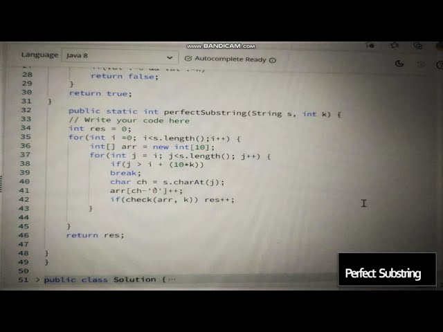Perfect Substrings HackerRank Code in Java.