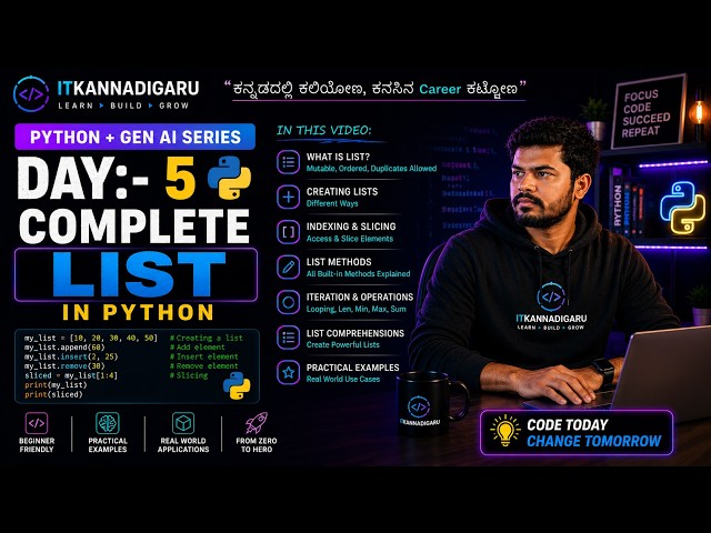 Day 5 | Python + AI Full Course in Kannada | Complete List Data Type Explained | ITKannadigaru
