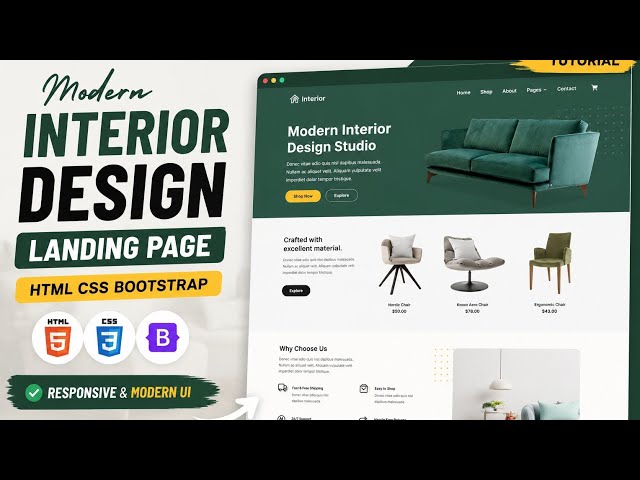 🏡 Modern Interior Design Landing Page | HTML CSS Bootstrap | Responsive Website #coding #html #css 