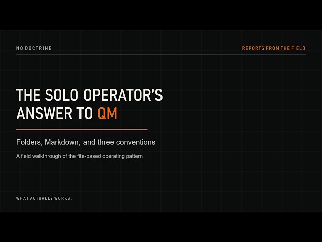 Folders, Markdown, and Three Conventions: The Solo Operator's Answer to QM