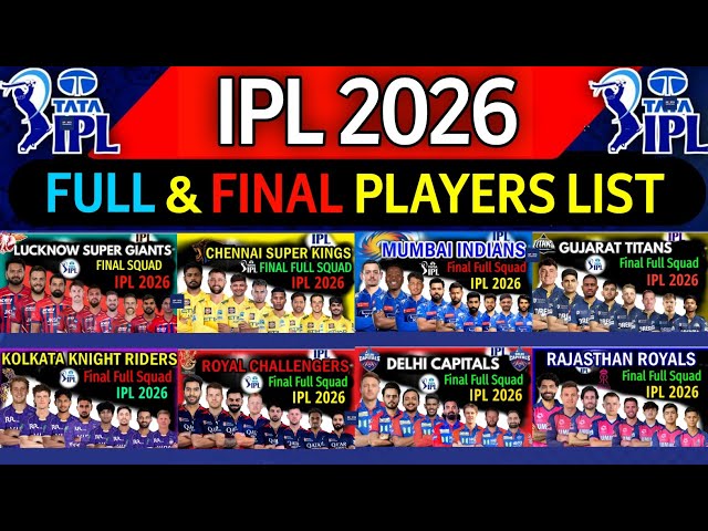 IPL 2026 - All Teams Final Squad | IPL Team 2026 Players List | RCB,CSK,PBKS,KKR,SRH,LSG,RR,MI,DC,GT
