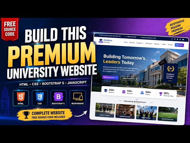 Build a Premium University Website Using HTML CSS & Bootstrap 5 | (2026)