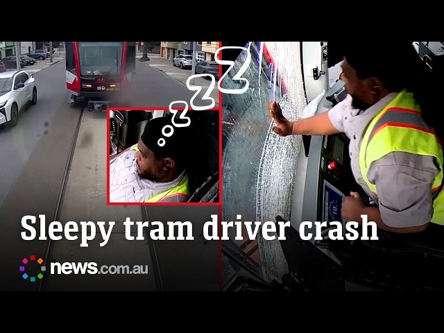 Light rail driver appears to doze off before crashing into another tram