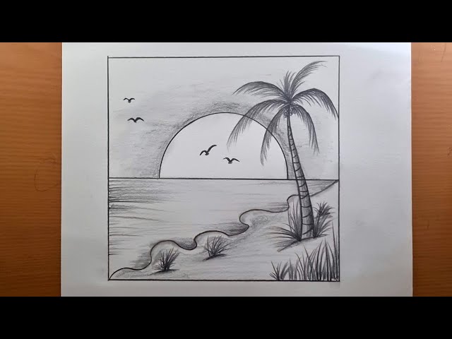 Como Desenhar um Pôr do Sol na Praia | Desenho Fácil a Lápis | desenho de paisagem a lápis