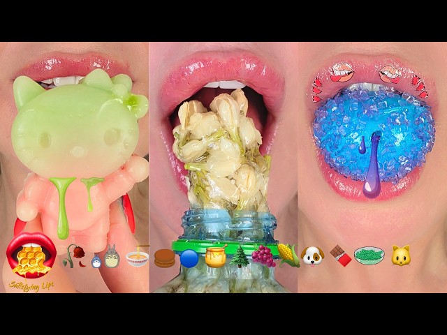 MOST SATISFYING! ASMR Eating Emoji Food Challenge frozen Honey Wax Candy